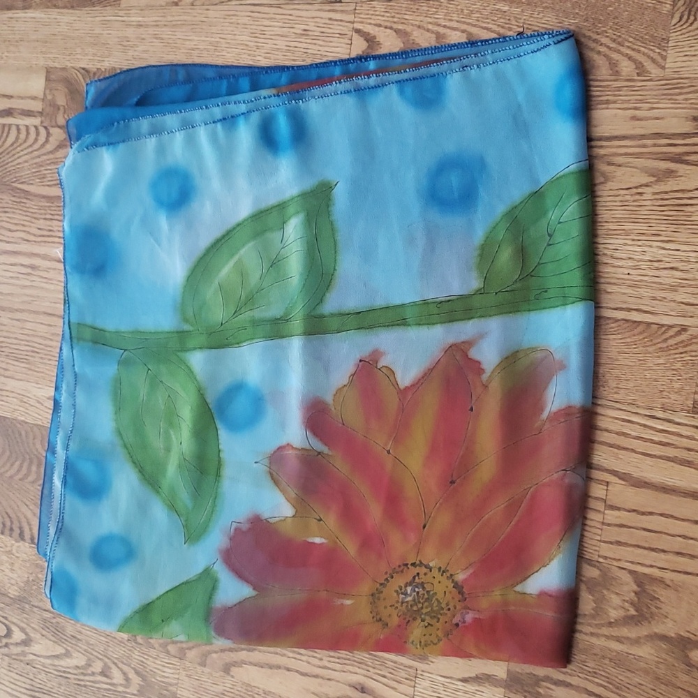 (OS) Sosua Floral Sheer Colorful Long Scarf Lightweight Watercolor Design Art